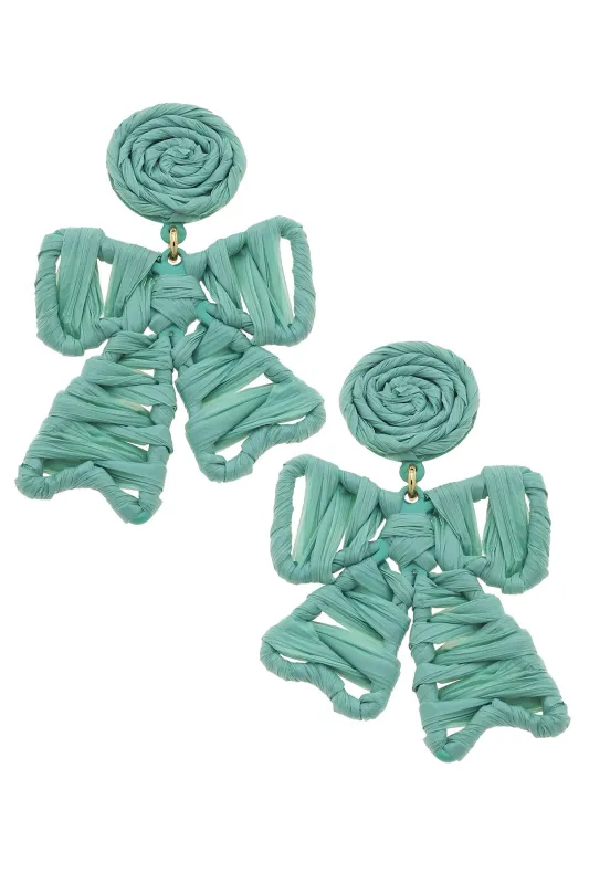 Willow Rattan Bow Earrings in Mint sold by Canvas Style