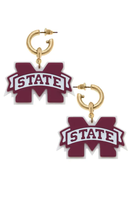 Mississippi State Bulldogs Resin Logo Drop Hoop Earrings sold by Canvas Style
