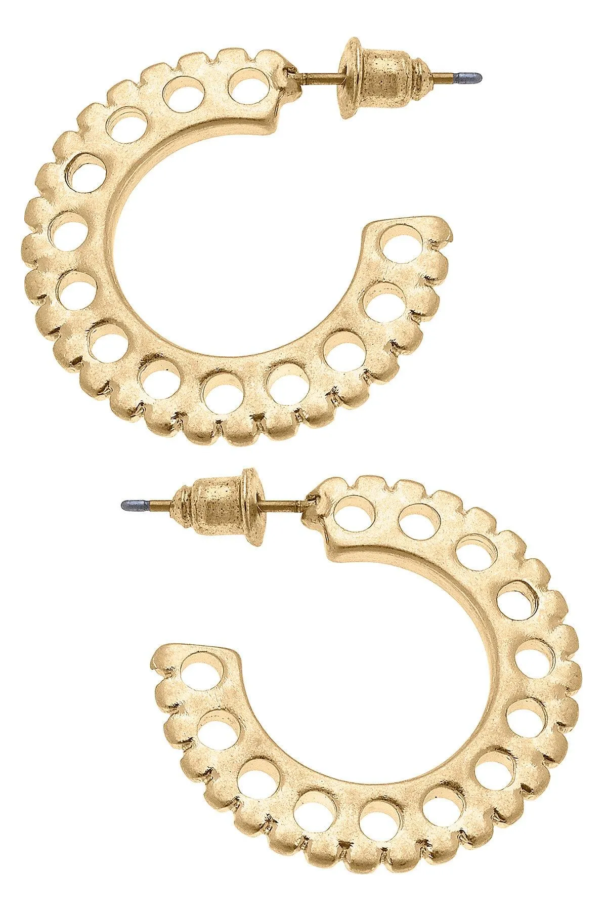 Hallie Scalloped Hoop Earrings in Worn Gold sold by Canvas Style