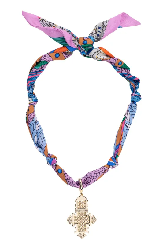 Noelle Ethiopian Cross Scarf Necklace in Multi made by Canvas Style