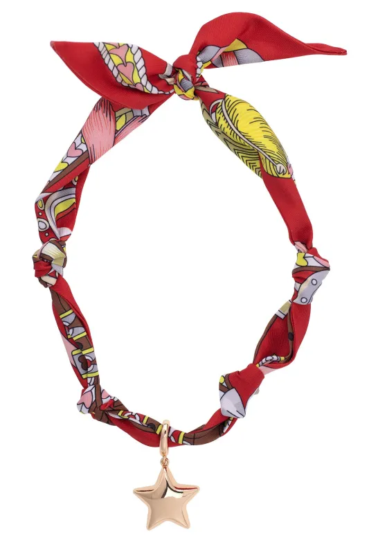 Bellatrix Puffy Star Scarf Necklace in Red/Light Pink/Brown made by Canvas Style