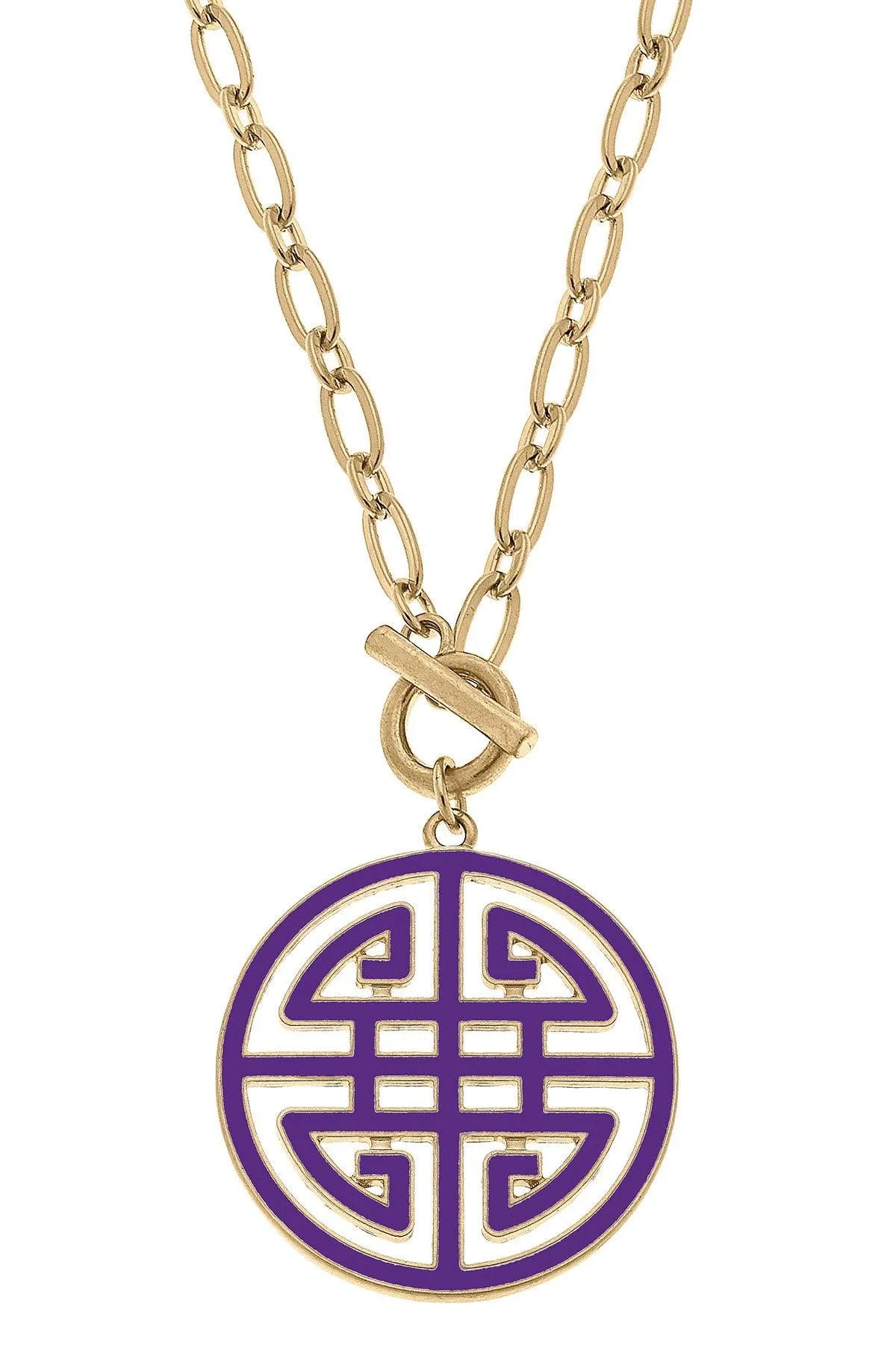 Tara Game Day Greek Keys Enamel Pendant Necklace in Purple sold by Canvas Style