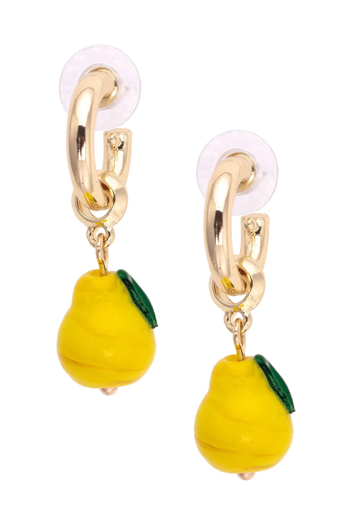 Glass Pear Drop Hoop Earrings in Yellow & Green sold by Canvas Style