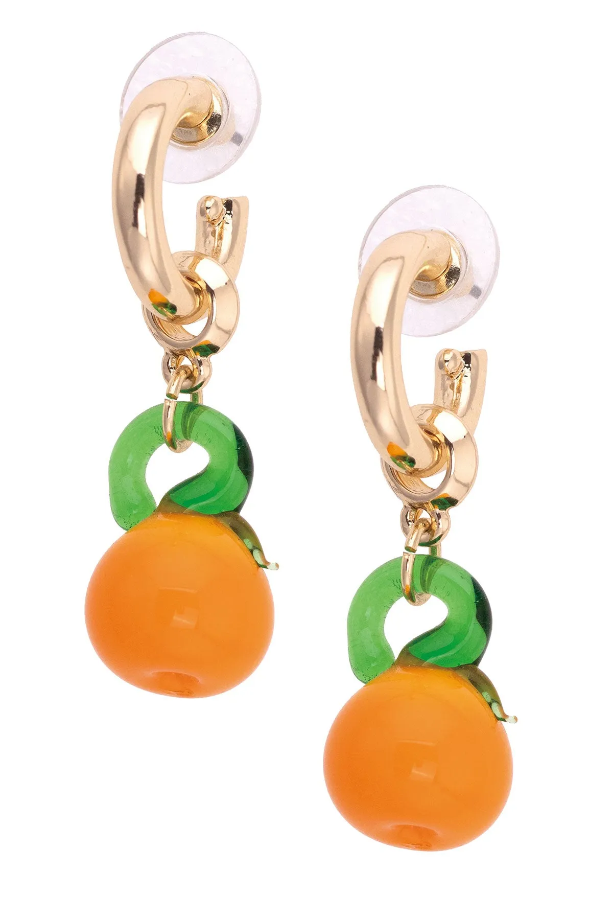 Glass Orange Drop Hoop Earrings in Orange & Green sold by Canvas Style