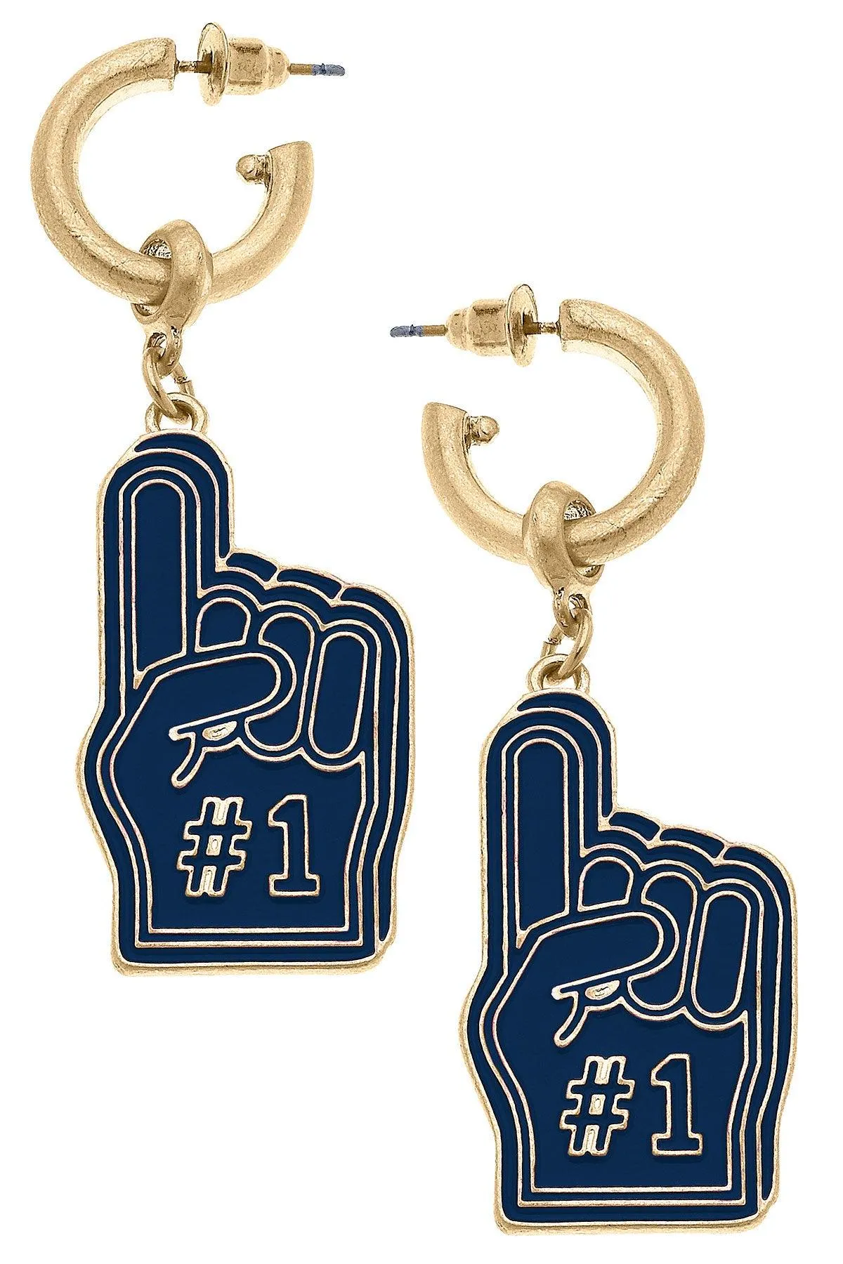 Game Day Foam Finger Enamel Earrings in Navy sold by Canvas Style