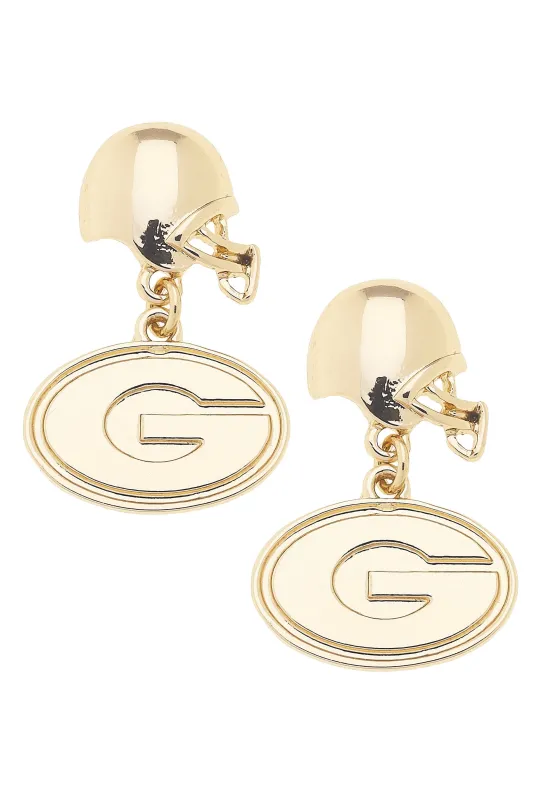 Georgia Bulldogs Logo Helmet Earrings in Shiny Gold sold by Canvas Style