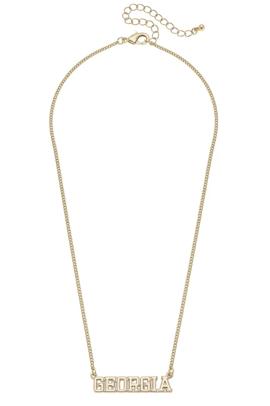Georgia Bulldogs Varsity Outline Necklace in Shiny Gold sold by Canvas Style