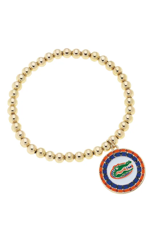 Florida Gators Pave Disc Ball Bead Stretch Bracelet in Shiny Gold sold by Canvas Style