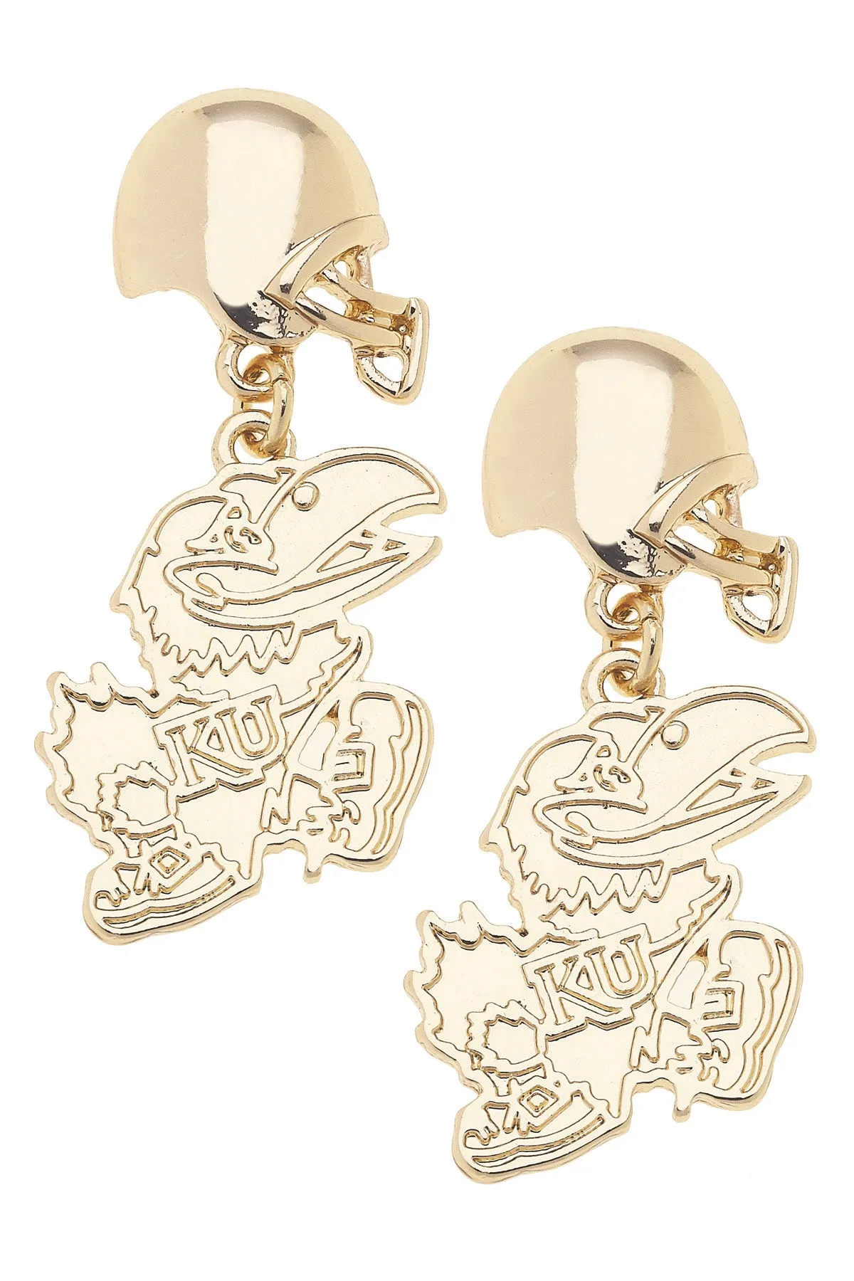 Kansas Jayhawks Logo Helmet Earrings in Shiny Gold sold by Canvas Style