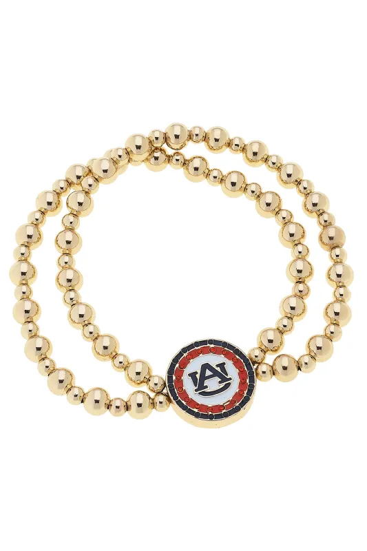 Auburn Tigers Pave Disc 2-Row Ball Bead Stretch Bracelet sold by Canvas Style