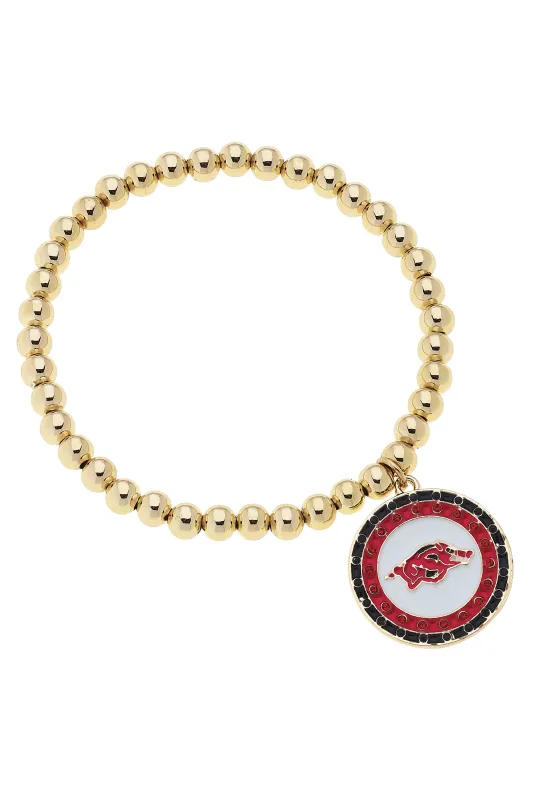 Arkansas Razorbacks Pave Disc Ball Bead Stretch Bracelet sold by Canvas Style