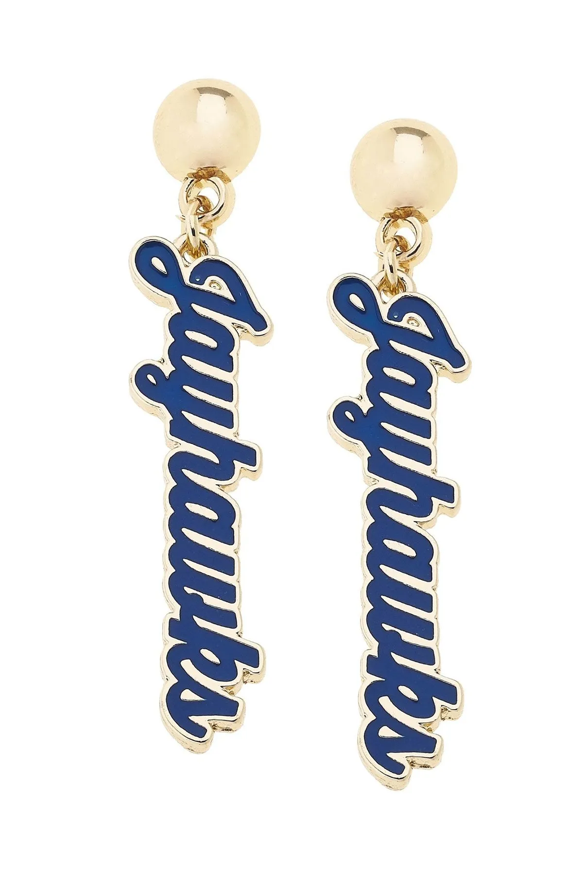Kansas Jayhawks Enamel Script Earring in Shiny Gold sold by Canvas Style
