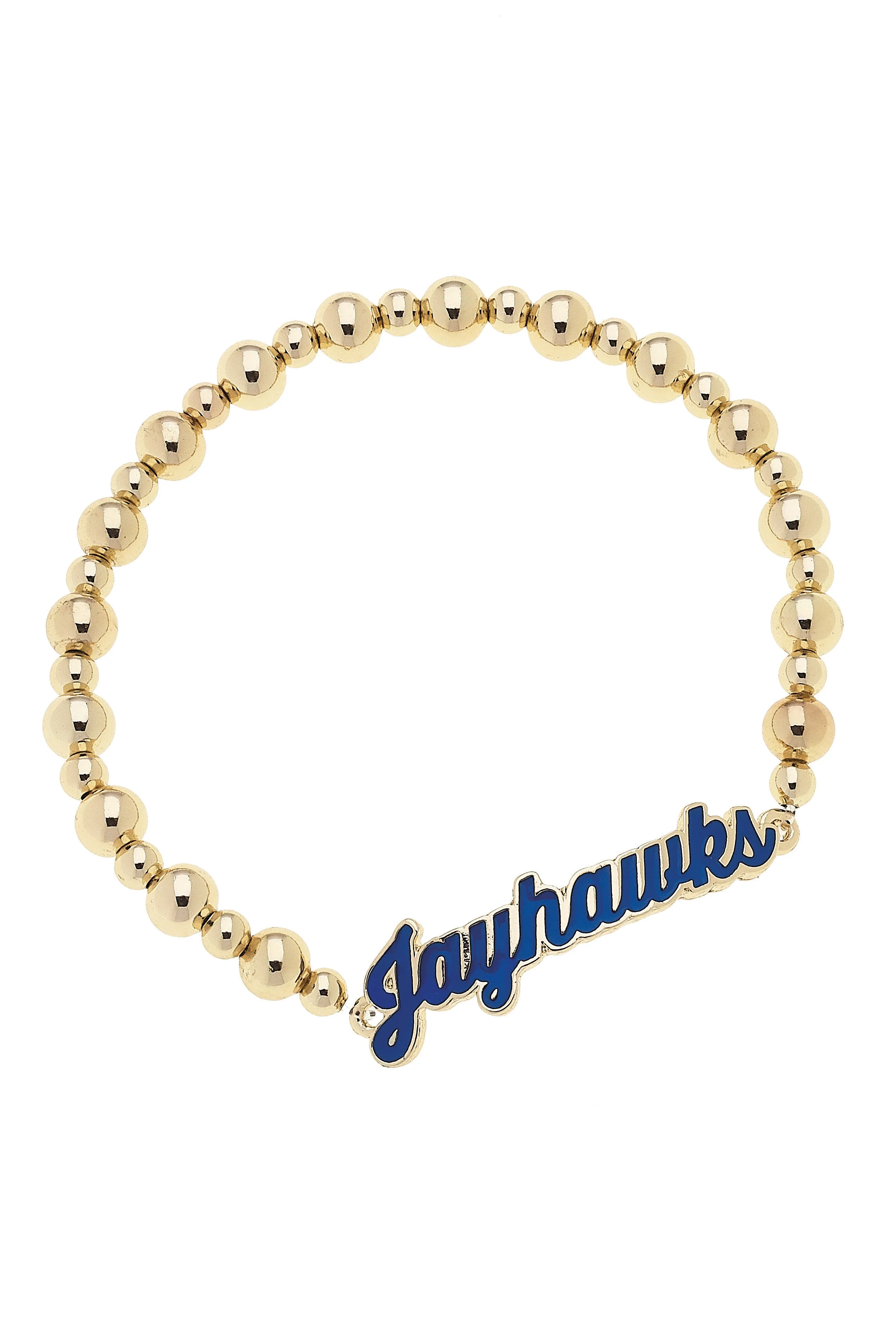 Kansas Jayhawks Autograph Enamel Stretch Bracelet in Shiny Gold sold by Canvas Style