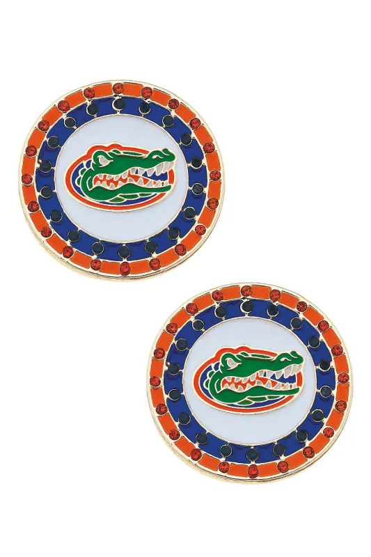 Florida Gators Pave Disc Stud Earrings in Blue/Orange/White sold by Canvas Style