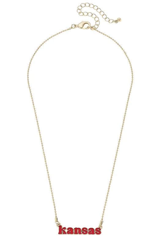 Kansas Jayhawks Slogan Necklace in Red/Shiny Gold sold by Canvas Style