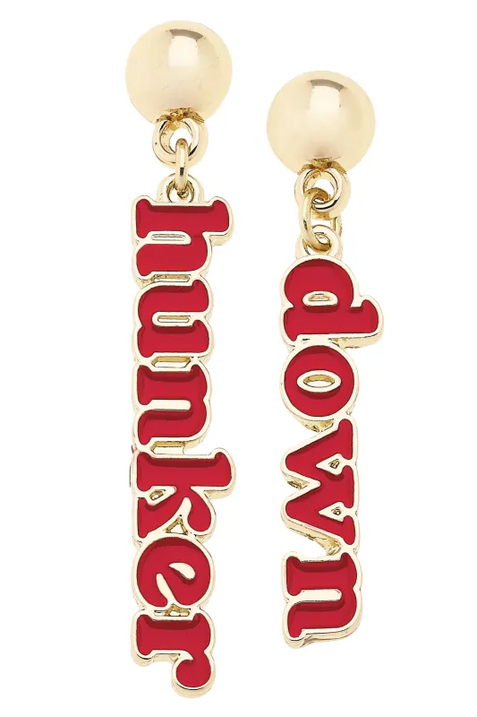 Georgia Bulldogs Slogan Earrings in Red/Shiny Gold sold by Canvas Style