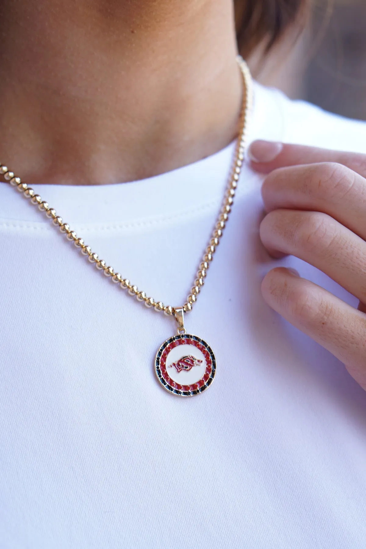 Arkansas Razorbacks Pave Disc Necklace sold by Canvas Style product image thumbnail 2