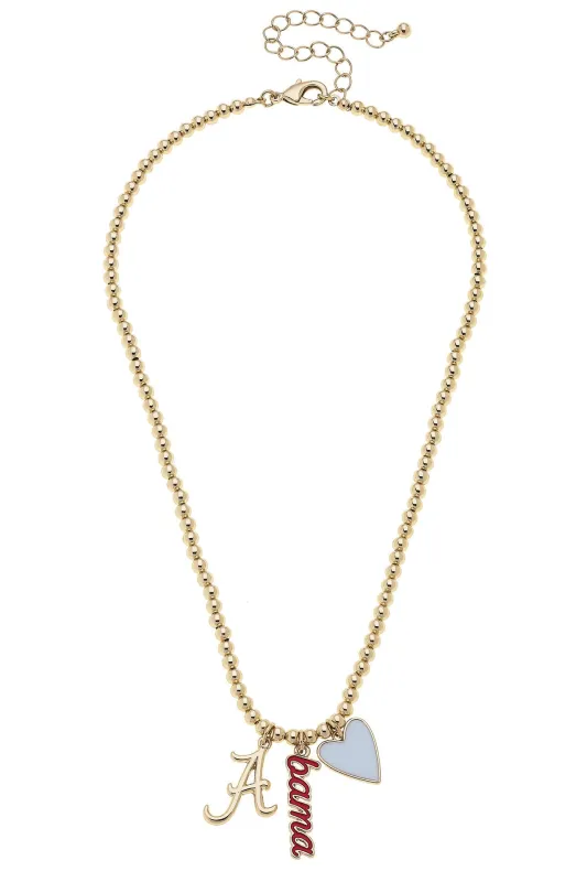 Alabama Crimson Tide Ball Bead Charm Necklace in Shiny Gold sold by Canvas Style