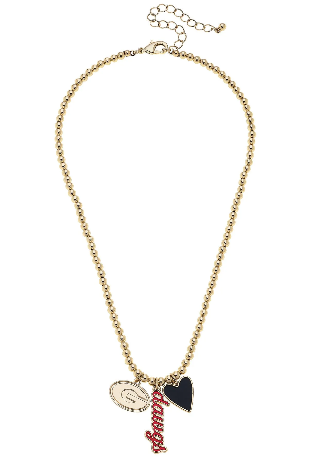 Georgia Bulldogs Ball Bead Charm Necklace in Shiny Gold sold by Canvas Style