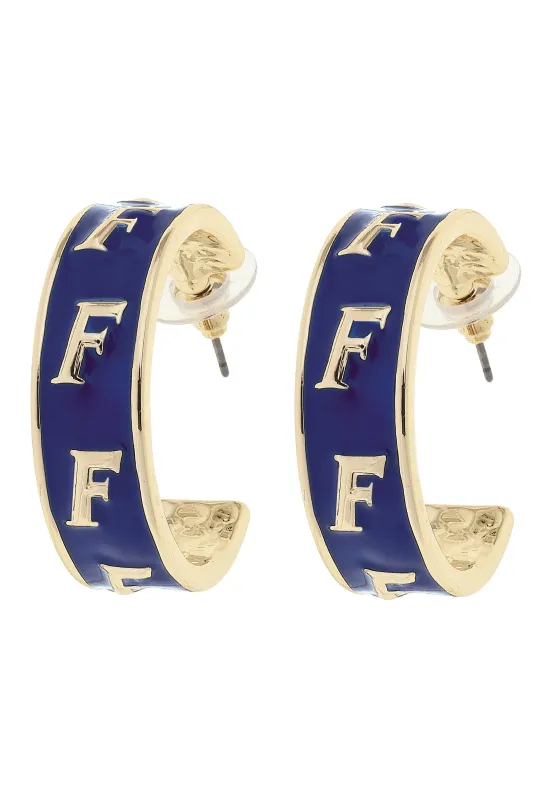 Florida Gators Enamel Logo Hoop Earrings in Blue/Shiny Gold sold by Canvas Style