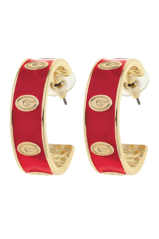 Georgia Bulldogs Enamel Logo Hoop Earrings in Red/Shiny Gold sold by Canvas Style