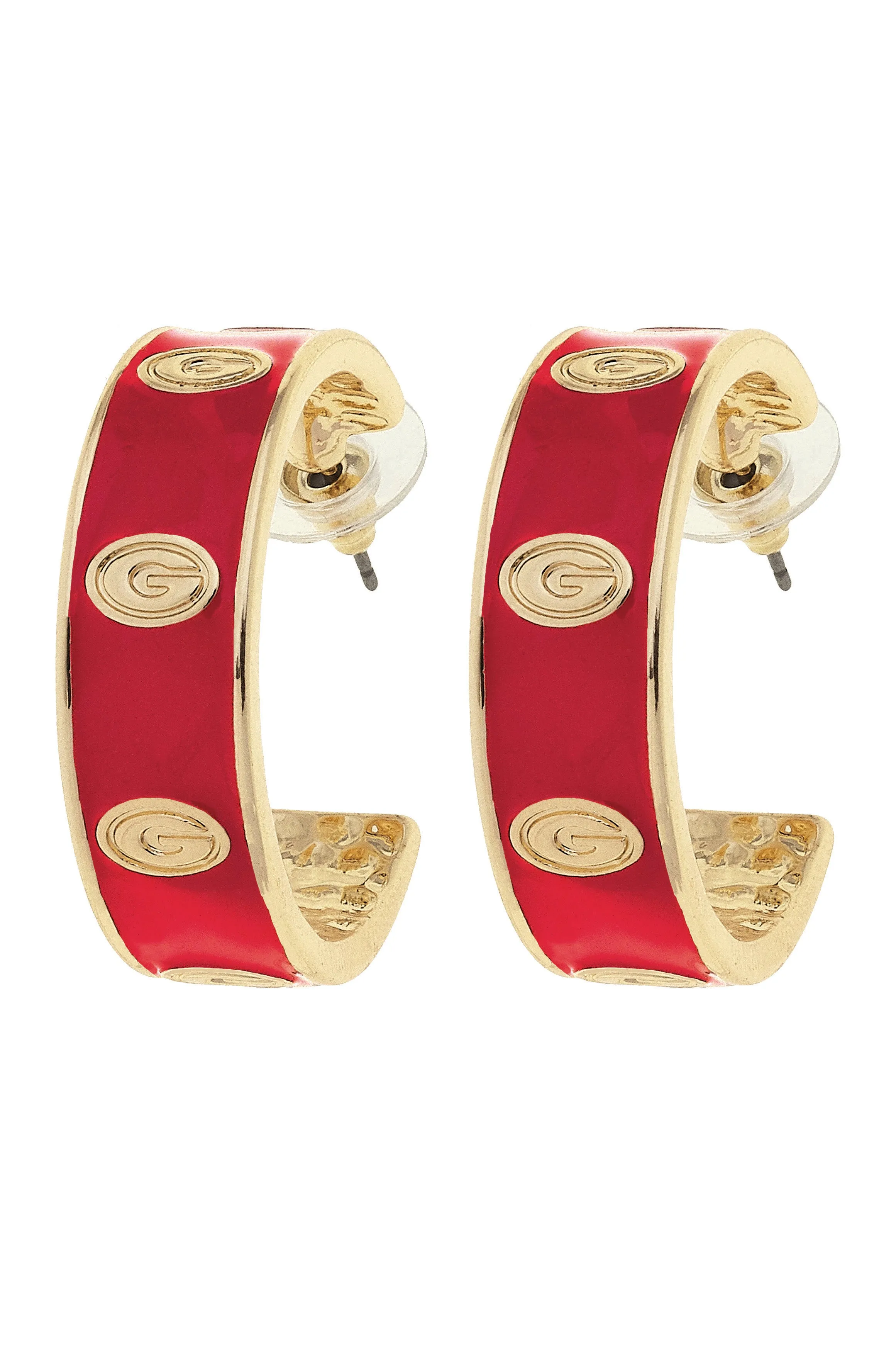 Georgia Bulldogs Enamel Logo Hoop Earrings in Red/Shiny Gold sold by Canvas Style