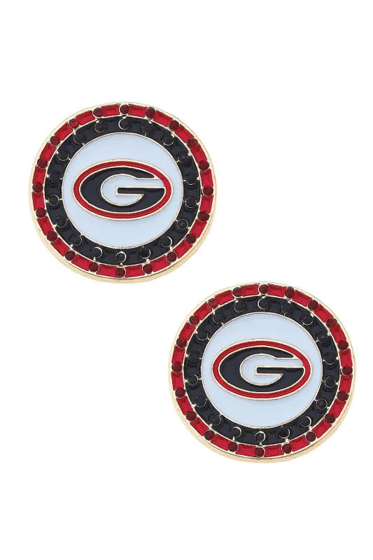 Georgia Bulldogs Pave Disc Stud Earrings in Red/Black/White sold by Canvas Style