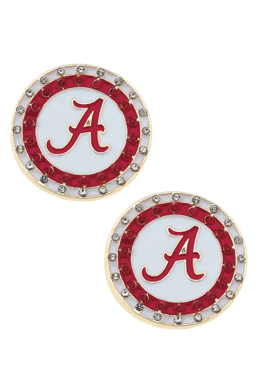Alabama Crimson Tide Pave Disc Stud Earrings sold by Canvas Style