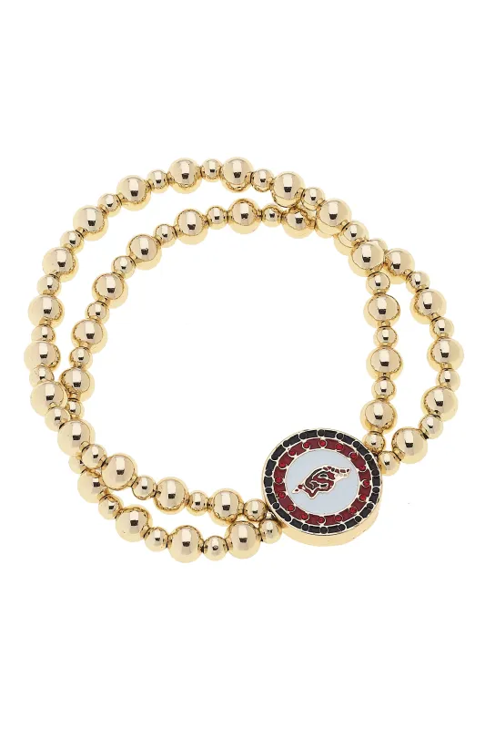 Arkansas Razorbacks Pave Disc 2-Row Ball Bead Stretch Bracelet sold by Canvas Style