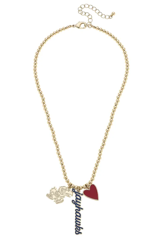 Kansas Jayhawks Ball Bead Charm Necklace in Shiny Gold sold by Canvas Style