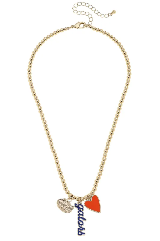Florida Gators Ball Bead Charm Necklace in Shiny Gold sold by Canvas Style