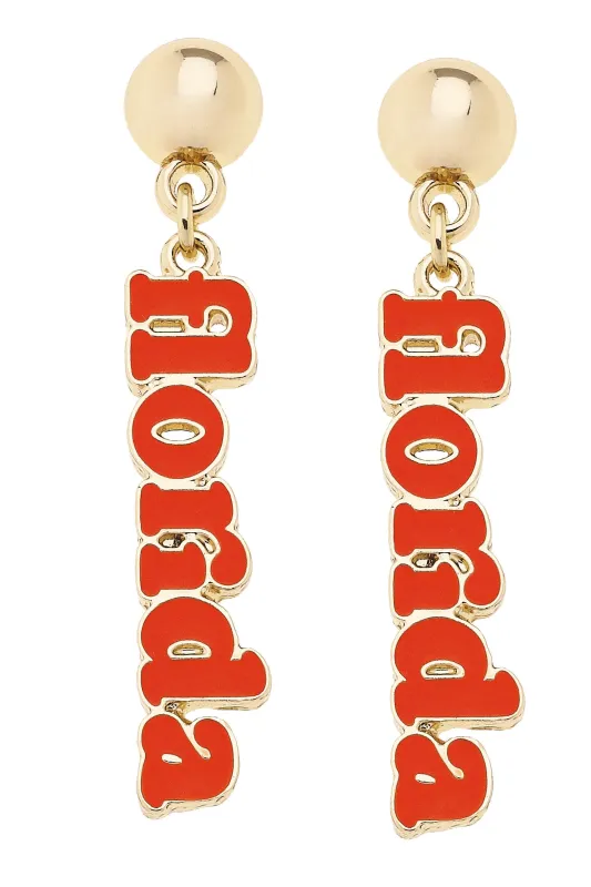 Florida Gators Slogan Earrings in Orange/Shiny Gold sold by Canvas Style