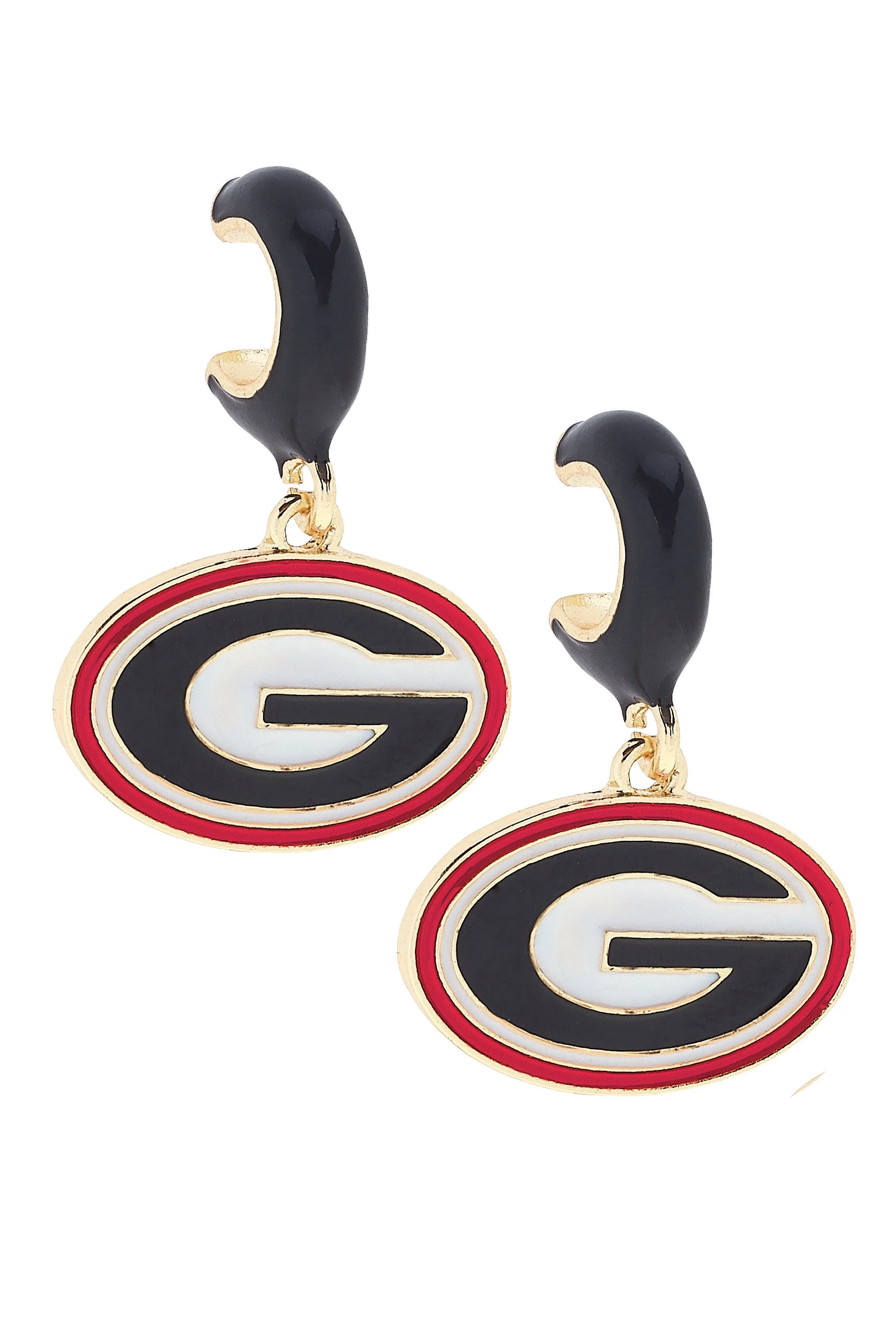 Georgia Bulldogs Enamel Logo Huggie Hoop Earrings in Black sold by Canvas Style