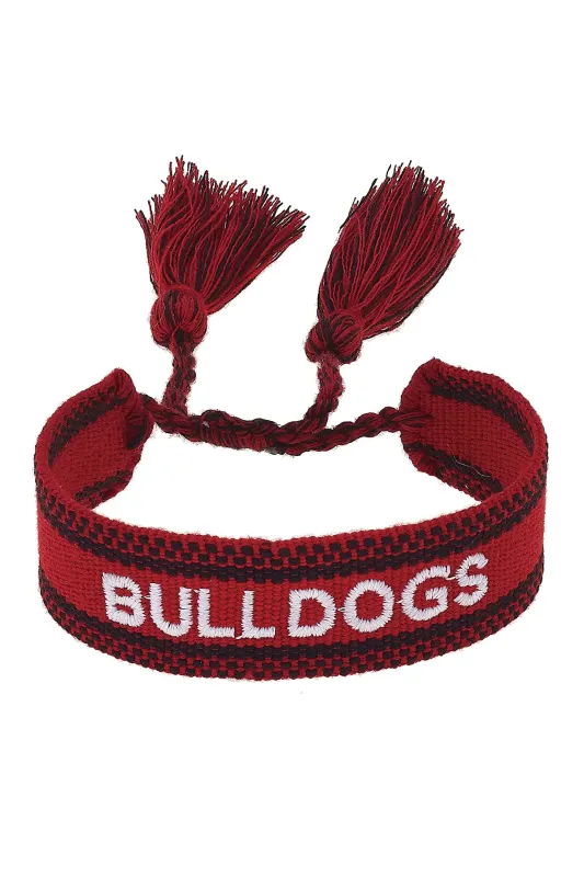 Georgia Bulldogs Woven Tassel Bracelet in Red/Black/White sold by Canvas Style