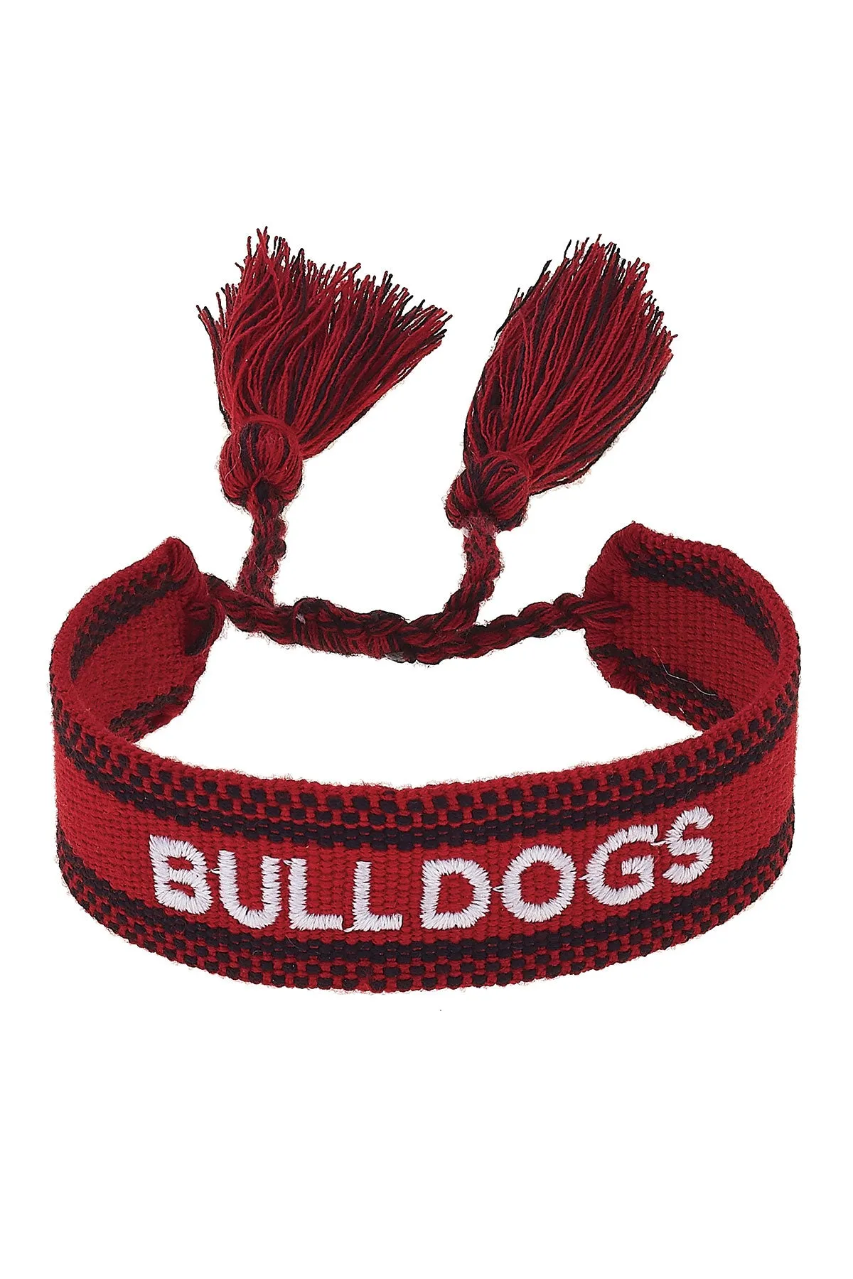 Georgia Bulldogs Woven Tassel Bracelet in Red/Black/White sold by Canvas Style