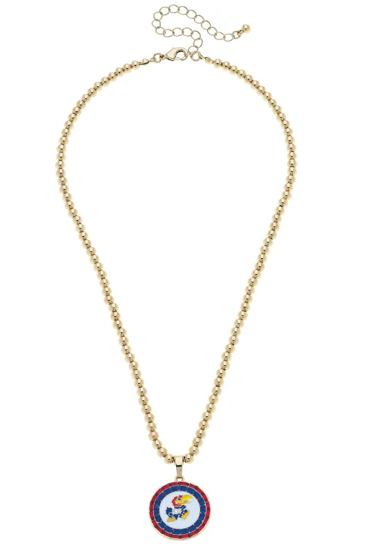 Kansas Jayhawks Pave Disc Necklace in Shiny Gold sold by Canvas Style