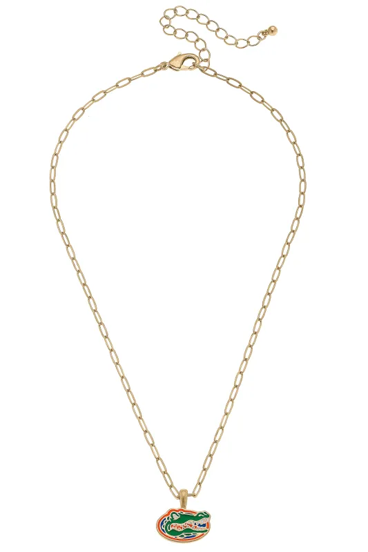 Florida Gators Enamel Pendant Necklace in Shiny Gold sold by Canvas Style