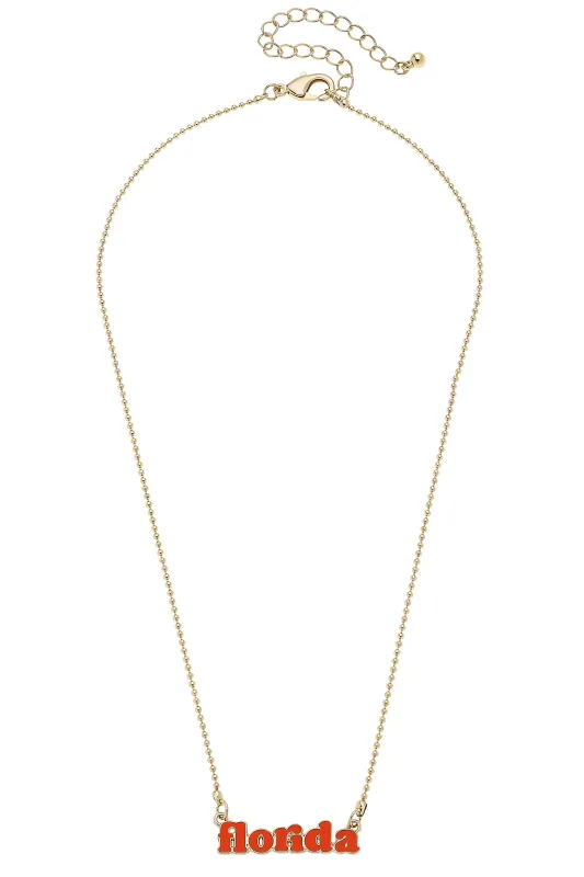 Florida Gators Slogan Necklace in Orange/Shiny Gold sold by Canvas Style