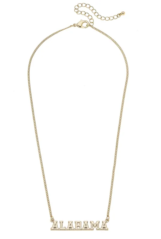 Alabama Crimson Tide Varsity Outline Necklace in Shiny Gold sold by Canvas Style