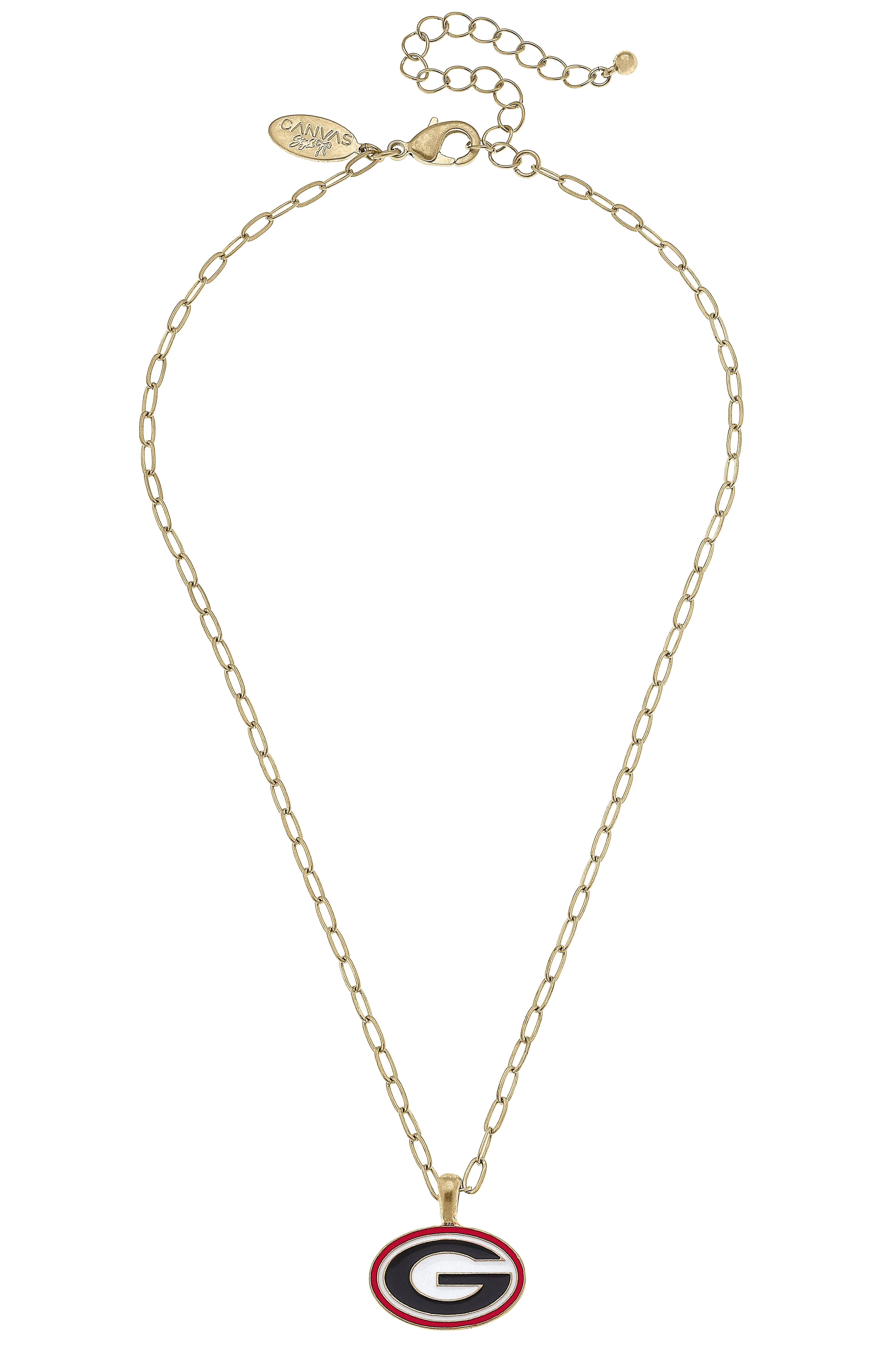 Georgia Bulldogs Enamel Pendant Necklace in Shiny Gold sold by Canvas Style