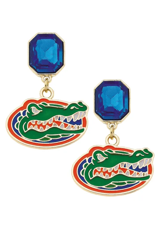 Florida Gators Rhinestone Enamel Logo Earrings in Shiny Gold sold by Canvas Style