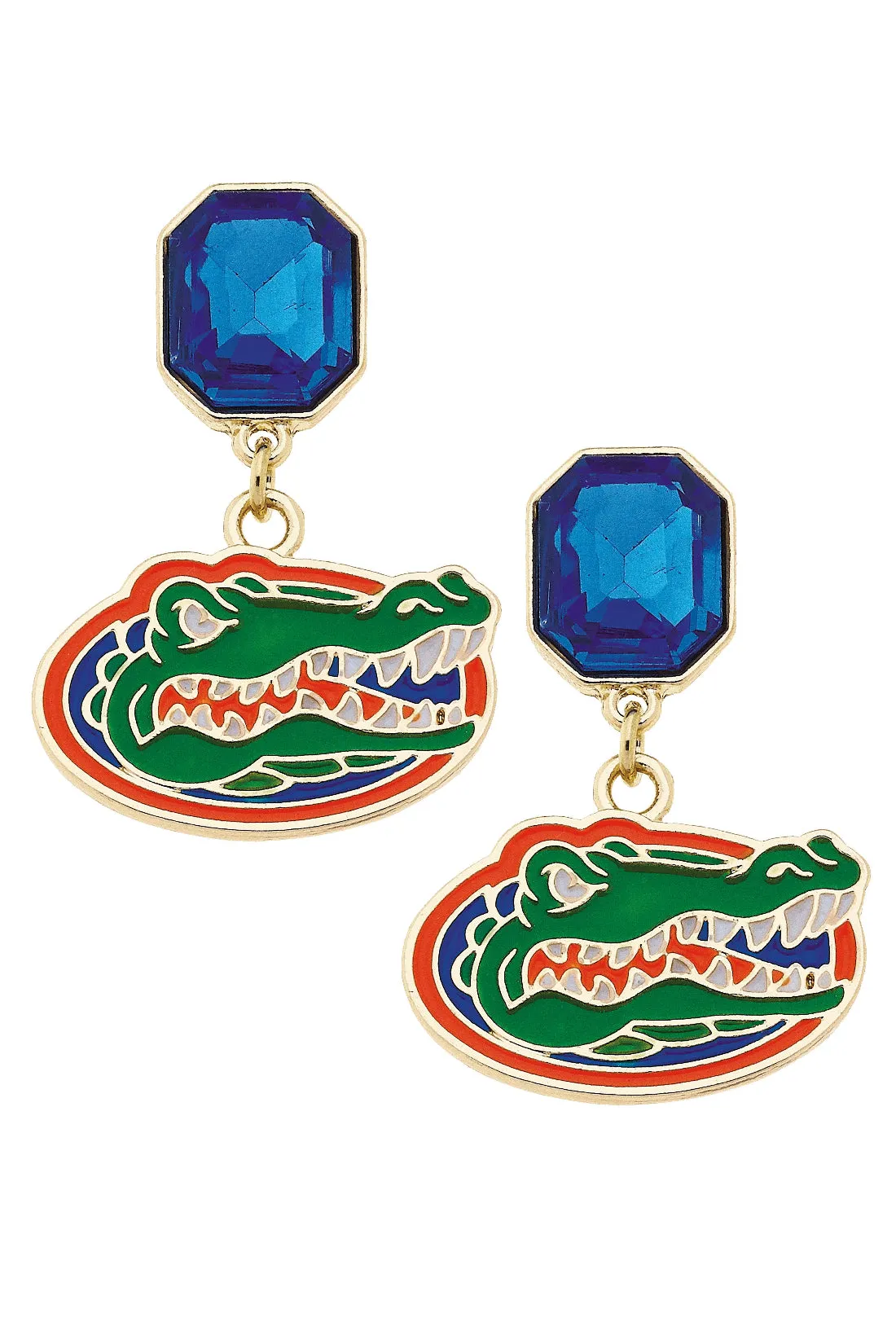 Florida Gators Rhinestone Enamel Logo Earrings in Shiny Gold sold by Canvas Style