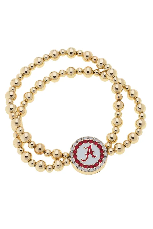 Alabama Crimson Tide Pave Disc 2-Row Ball Bead Stretch Bracelet sold by Canvas Style