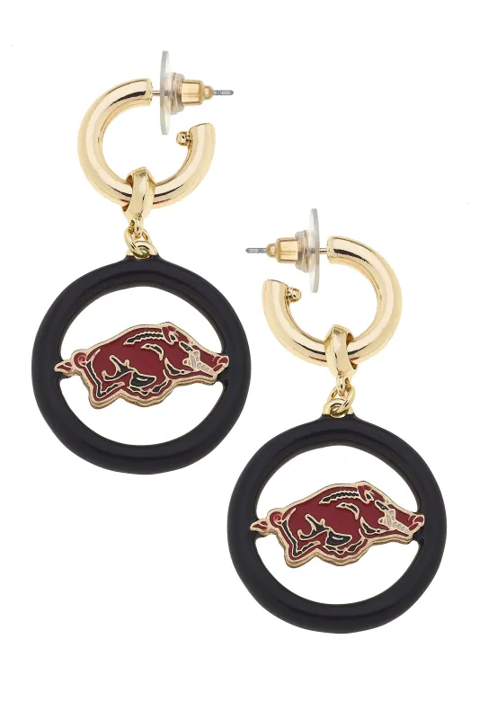 Arkansas Razorbacks Logo Medallion Drop Hoop Earrings sold by Canvas Style