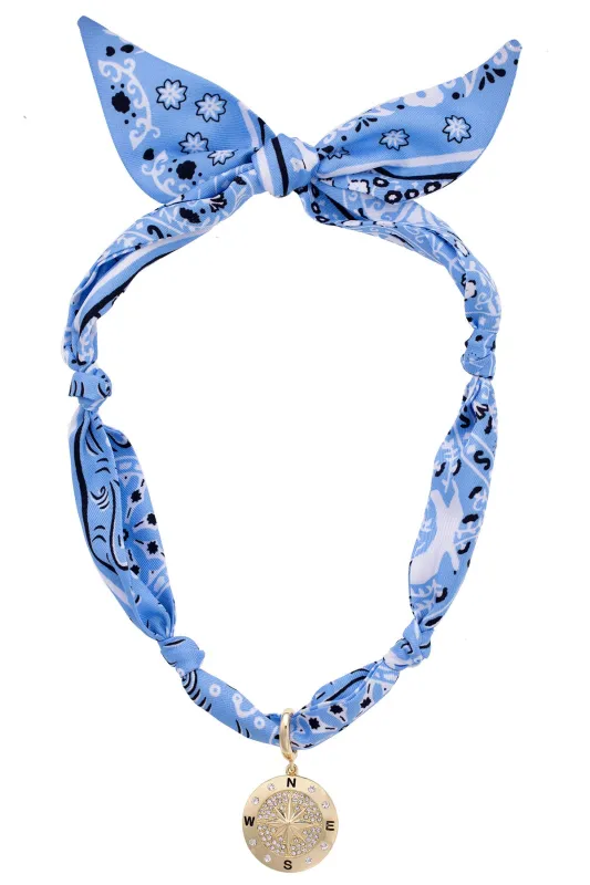 Calista Pave Compass Scarf Necklace in Blue/White sold by Canvas Style