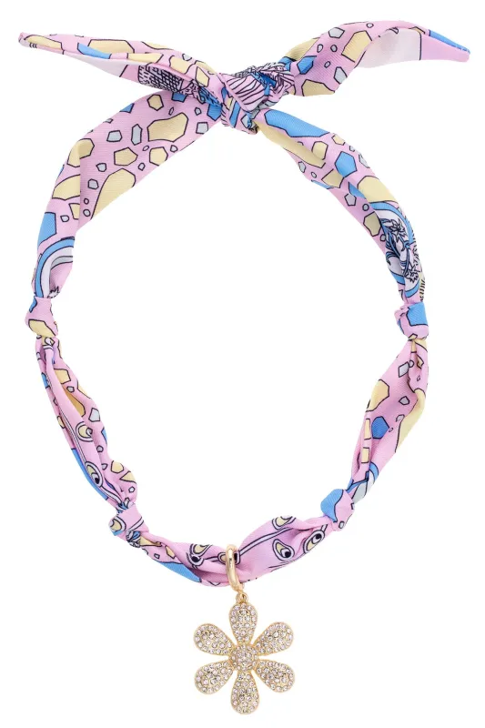 Scarlett Pave Daisy Scarf Necklace in Light Pink/Light Blue/Yellow sold by Canvas Style