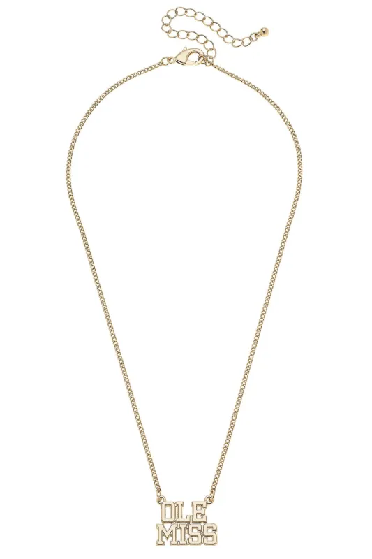 Ole Miss Rebels Varsity Outline Necklace in Shiny Gold sold by Canvas Style
