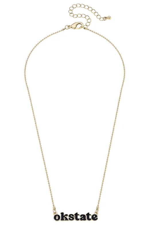 Oklahoma State Cowboys Slogan Necklace in Black/Shiny Gold sold by Canvas Style