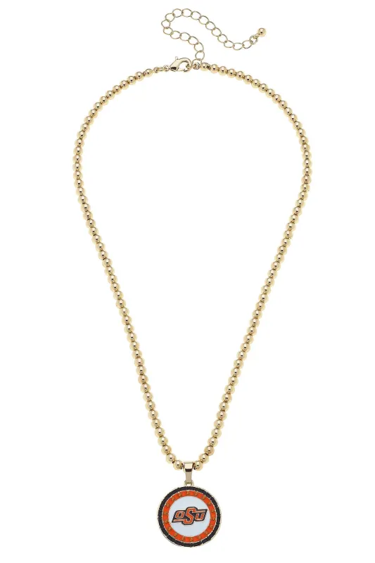 Oklahoma State Cowboys Pave Disc Necklace in Shiny Gold sold by Canvas Style