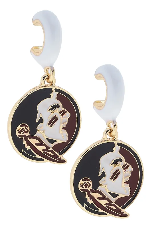 Florida State Seminoles Enamel Logo Huggie Hoop Earrings in White sold by Canvas Style